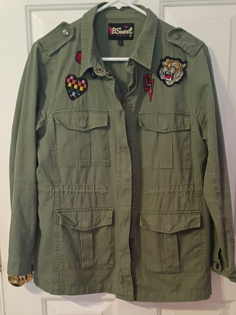 BSweet Junior Olive Green Utility Jacket with Patch Details